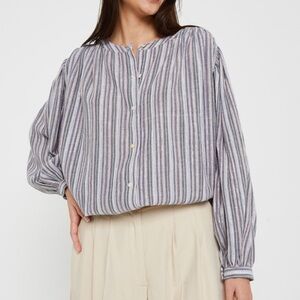 See U Soon NWT Striped Metallic Blue and Purple Button Up Blouse
